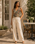 Chaleco corto floral de estilo tapestry - 1-talla-unica