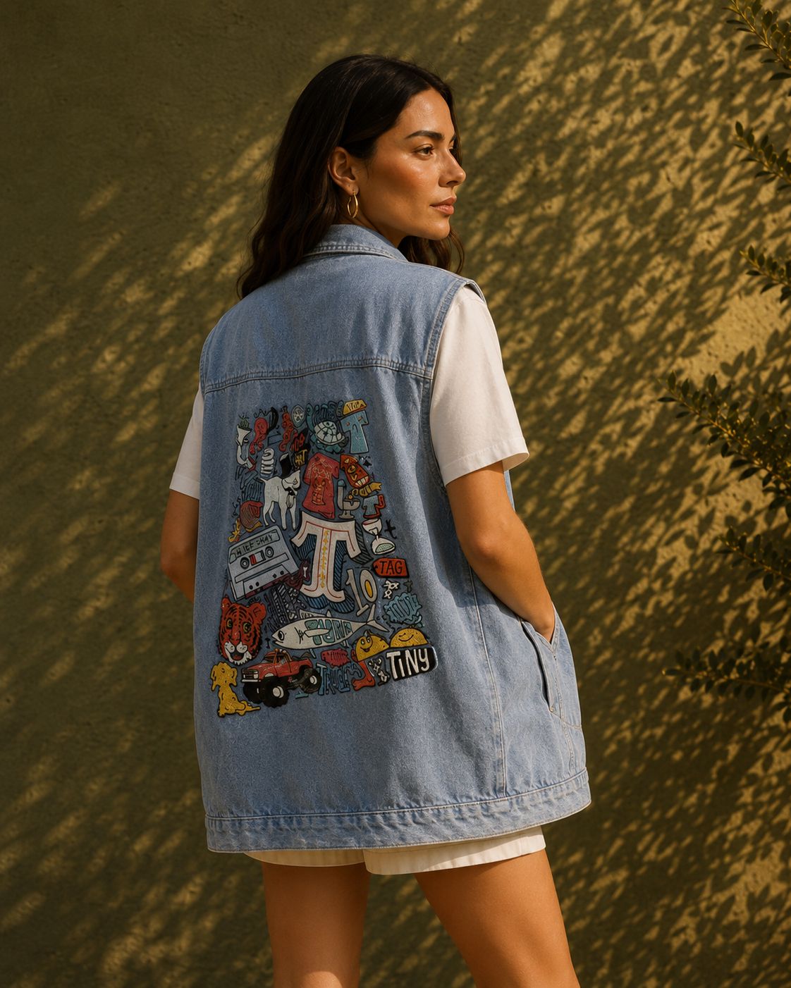 Chaleco denim oversize con estampado urbano - 1-azul-vaquero