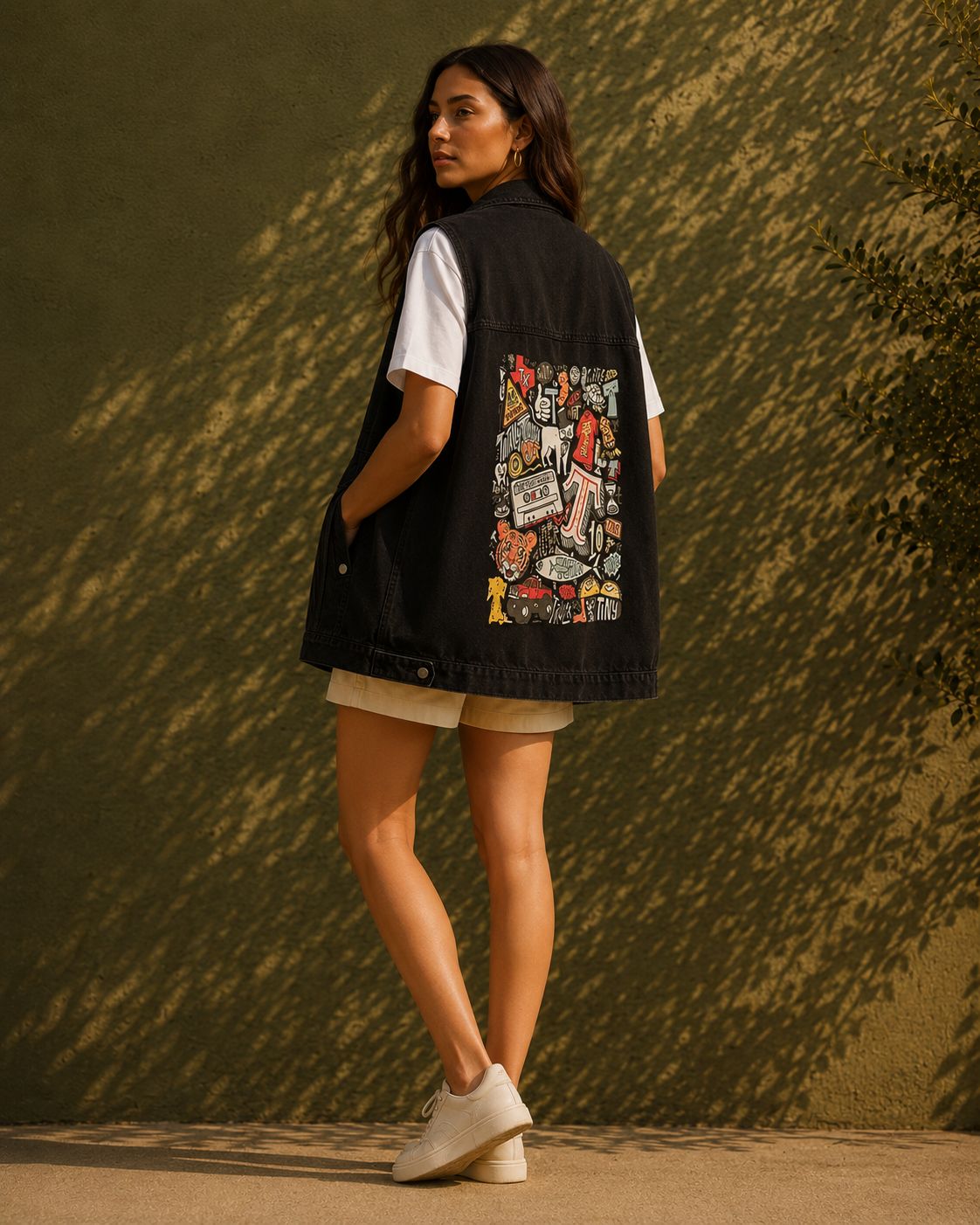 Chaleco denim oversize con estampado urbano - 3-negro-vaquero