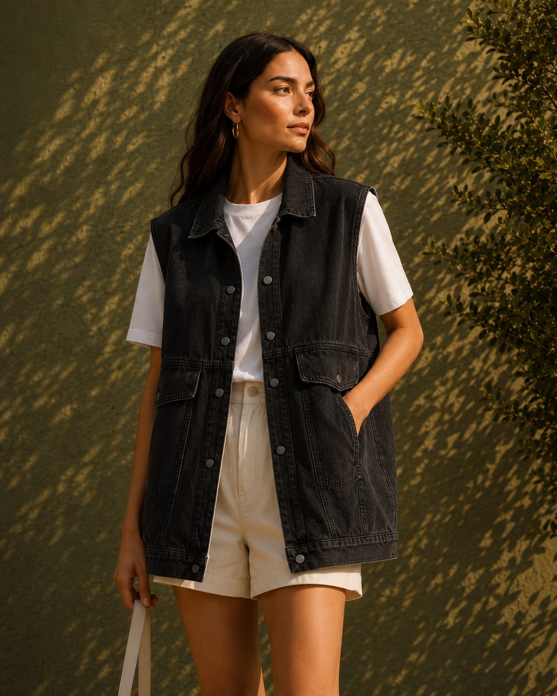 Chaleco denim oversize con estampado urbano - 4