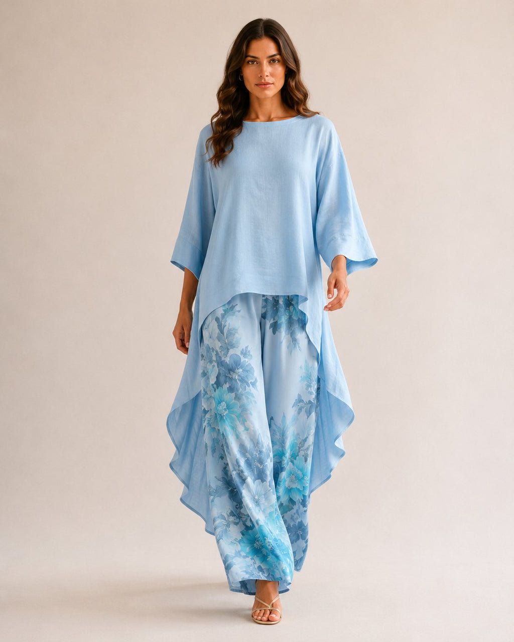 Conjunto ancho camisa y pantalón - 1-azul-claro