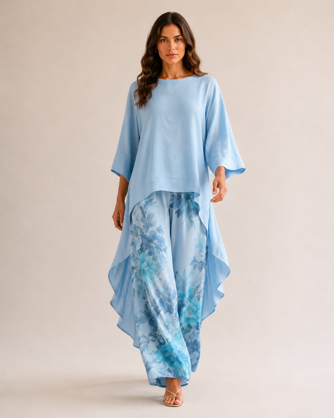 Conjunto ancho camisa y pantalón - 1-azul-claro