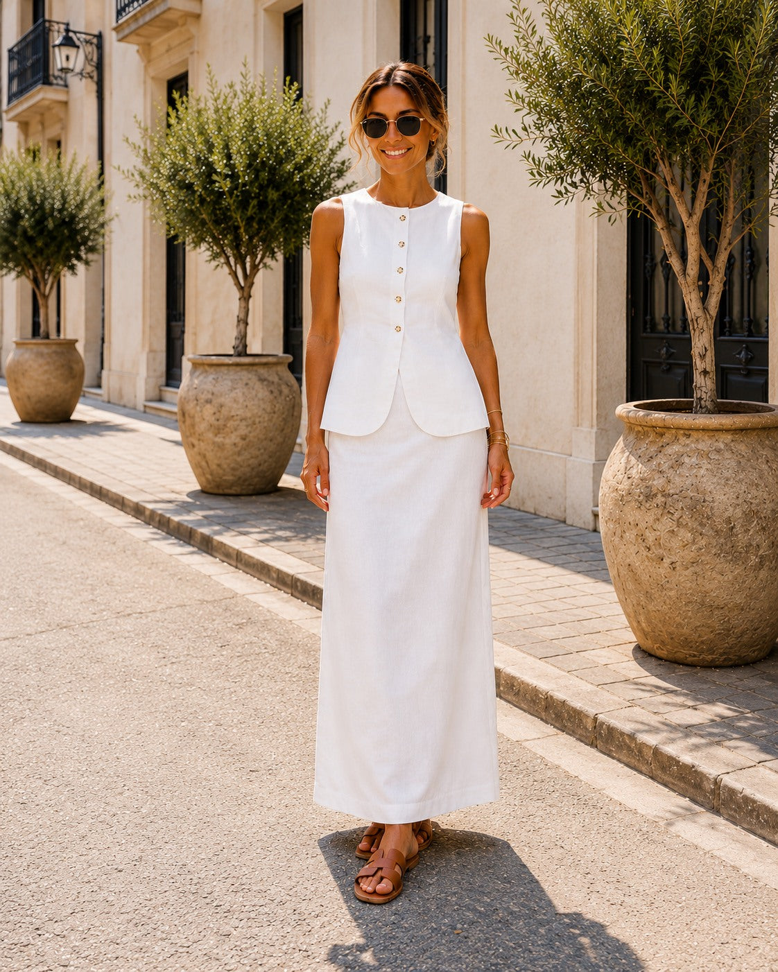 Conjunto de camisa y falda - 1-blanco