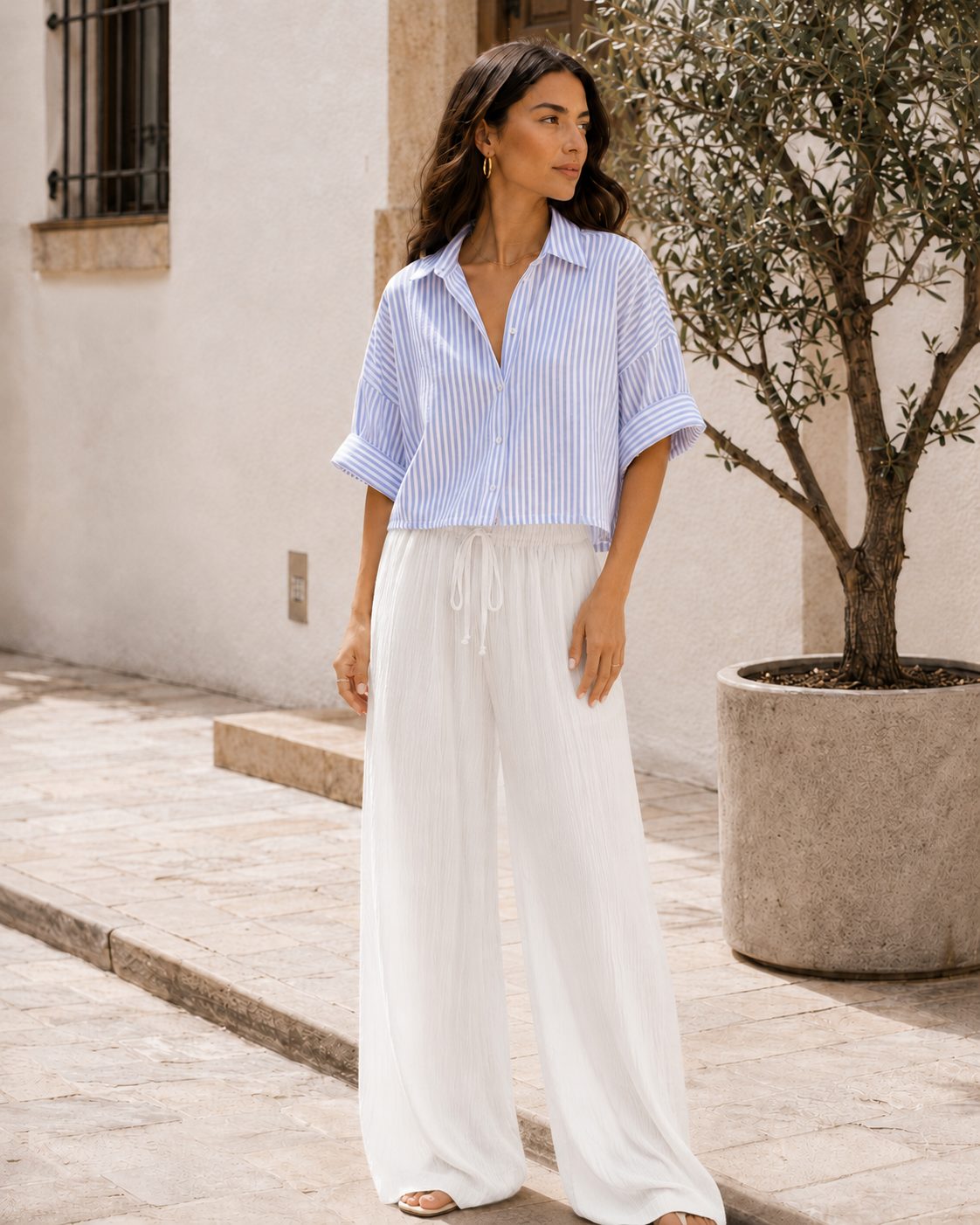 Pantalón ancho plisado bohemio - 1-a-rayas