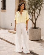 Pantalón ancho plisado bohemio - 2-amarillo