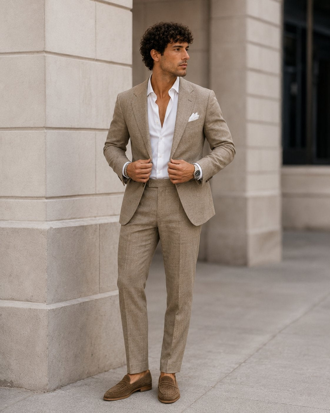 Traje de Lino de dos piezas - 2-beige